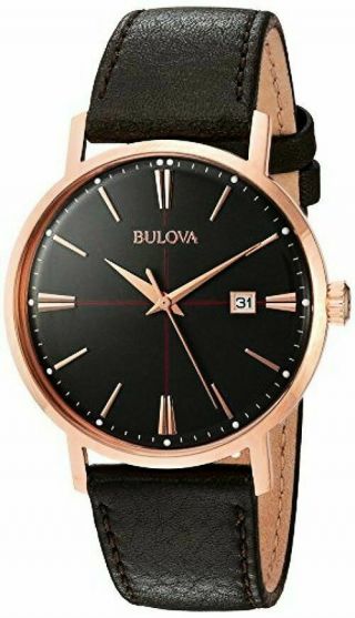 Bulova Mens $295 Rose Gold Classic Brown Leather Strap Dress Watch,  Date 97b154