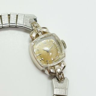 Estate Found Vintage 1950s 14k White Gold Mcm Longines Diamond Ladies Wristwatch