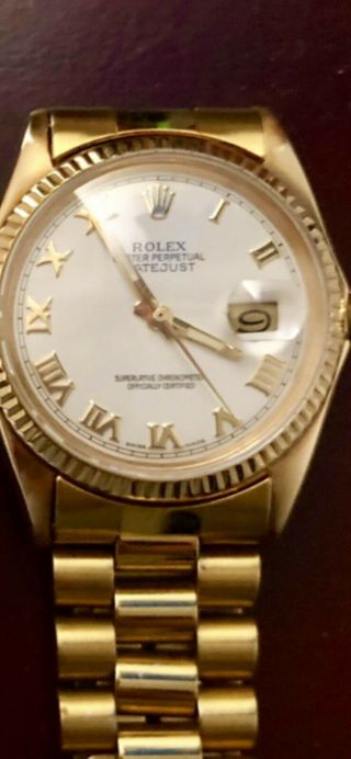 Rolex Datejust Mens 18k Yellow Gold,  White Dial Watch President 1601 Vintage 5