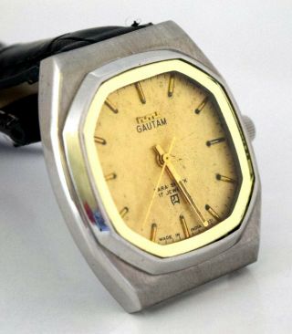 HMT Gautam Hand Winding 17 Jewels Gold Dial Mechanical Analog Wrist Men Watches 2