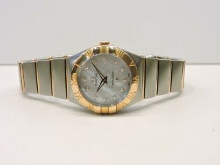 Omega Constellation 18k Rose Gold Stainless Steel Mother Of Pearl Diamond Dial