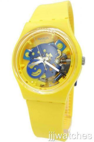 Swiss Swatch Originals The Poussin Yellow Silicone Watch 34mm Gj136 $70