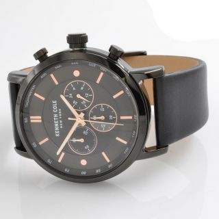 Kenneth Cole Men ' s Watch Chronograph Black Dial Leather Strap KC50502004 2