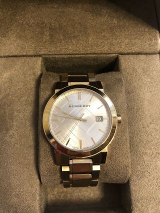 Burberry Bu9003 Large Check Goldtone Stainless Steel Bracelet Watch