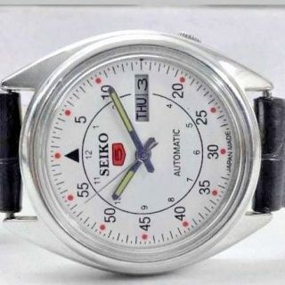 Seiko 5 Automatic Mens Steel Vintage Japan Made White Dial Watch Run Order V