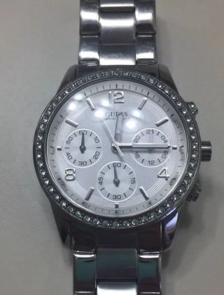Guess Watch U13593l1 Chronograph Silver Dial Stainless Steel Swarovski Crystals