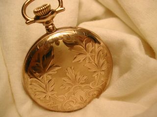 Vintage Pocket Watch Elgin 12s Near Hunting Case G/f Floral 15 - J Mdl2 Runs