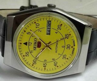 Seiko 5 Automatic Mens Steel Vintage Japan Made Yellow Dial Watch Run Order O