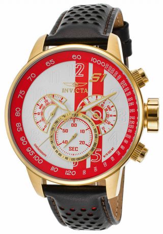 Invicta 19906 S1 Rally Gmt Chronograph Black Leather White - Red Dial Men 