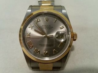 Rolex SS/18K YG 16203 Men ' s Oyster Perpetual 36mm Datejust P Serial 2001 Watch 3