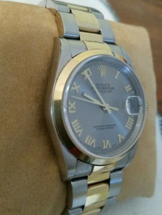 Rolex SS/18K YG 16203 Men ' s Oyster Perpetual 36mm Datejust P Serial 2001 Watch 4