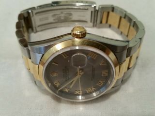 Rolex SS/18K YG 16203 Men ' s Oyster Perpetual 36mm Datejust P Serial 2001 Watch 9