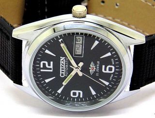Citizen Automatic Mens 21 Jewel Steel Black Dial Day Date Vintage Japan Watch G