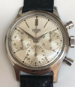HEUER 2444 Vintage Valjoux 72 Chronograph Pre Carrera Big Eye Stainless Boxed 2