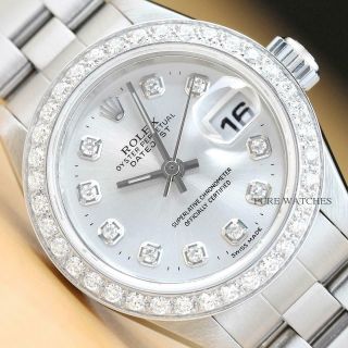 Rolex Ladies Datejust Quickset Silver Diamond Dial Watch,  Rolex Oyster Band
