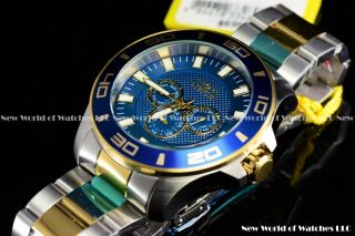 Invicta Mens 50mm Pro Diver Chronograph Two Tone Blue Dial Stainless Steel Watch