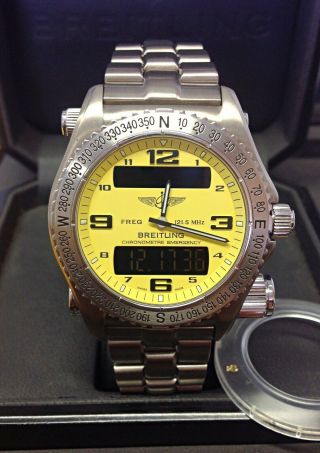 Breitling Emergency E76321 Yellow Dial Box And Papers 2005 Serviced By Breitling