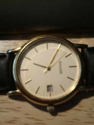 Mens Accurist Gold Leather Strap Watch With Date Ms 406 Watch Spares