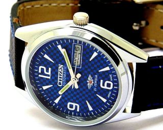 citizen automatic men steel blue dial 21 jewels day date vintage japan watch e 2