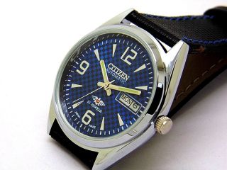 citizen automatic men steel blue dial 21 jewels day date vintage japan watch e 3