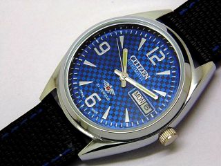 citizen automatic men steel blue dial 21 jewels day date vintage japan watch e 4