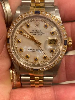 Rolex Watch Mens Perpetual Date Yellow Gold and Steel White 12