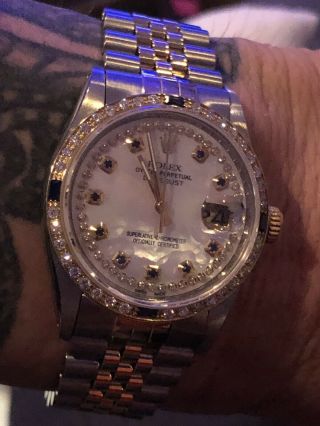 Rolex Watch Mens Perpetual Date Yellow Gold and Steel White 3