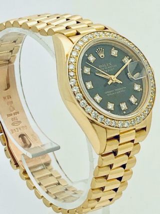 Estate Rolex Ladies President 18k Gold Datejust Diamond Bezel & Diamond Dial 10