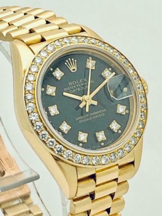 Estate Rolex Ladies President 18k Gold Datejust Diamond Bezel & Diamond Dial 11