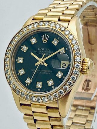 Estate Rolex Ladies President 18k Gold Datejust Diamond Bezel & Diamond Dial 2