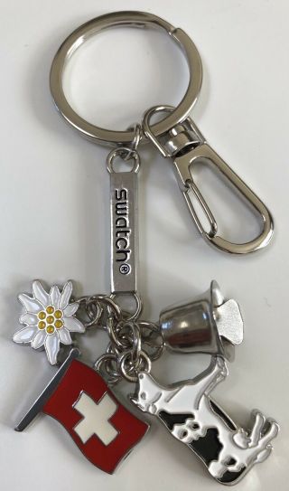 Rare Collectible Swatch Watch Stainless Steel Keychain Swiss Charms Elements