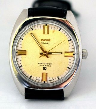 Hmt Vijay Hand Winding 17 Jewels Gold Texture Elegant Wrist Watches