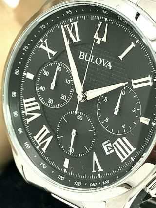 Bulova 96b288 Chronograph Mens Watch Black Dial Stainless Steel For Repair Parts