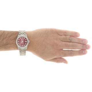 Mens Rolex 36mm DateJust Diamond Watch Jubilee Steel Band Custom Red Dial 2 CT. 10