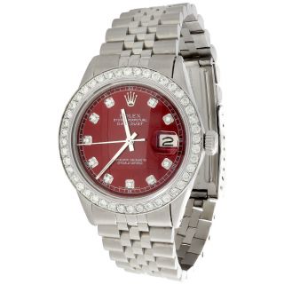 Mens Rolex 36mm Datejust Diamond Watch Jubilee Steel Band Custom Red Dial 2 Ct.