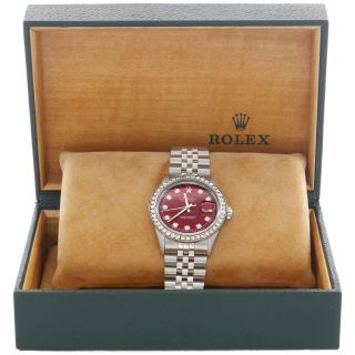 Mens Rolex 36mm DateJust Diamond Watch Jubilee Steel Band Custom Red Dial 2 CT. 2