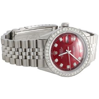 Mens Rolex 36mm DateJust Diamond Watch Jubilee Steel Band Custom Red Dial 2 CT. 4