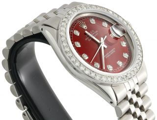 Mens Rolex 36mm DateJust Diamond Watch Jubilee Steel Band Custom Red Dial 2 CT. 5