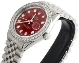 Mens Rolex 36mm DateJust Diamond Watch Jubilee Steel Band Custom Red Dial 2 CT. 6