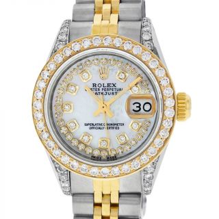 Rolex Pre - Owned Womens Datejust Watch Ss/18k Yellow Gold Mop Diamond Dial