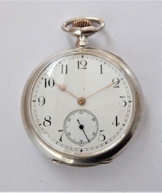 1910 Silver Cased Omega 15 Jewelled Swiss Lever Pocket Watch In Order
