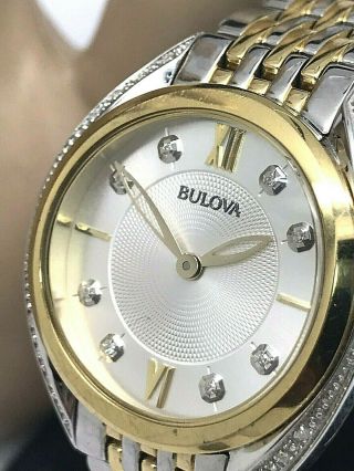 Bulova 98r229 Diamond Two - Tone Stainless Steel Ladies Quartz Watch Broken Clasp
