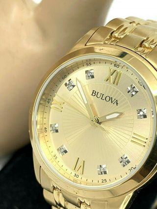 Bulova Quartz Diamond Accent Gold Tone Stainless Steel Ladies Watch 97p119 6