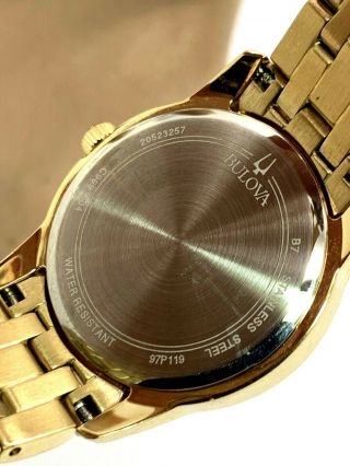 Bulova Quartz Diamond Accent Gold Tone Stainless Steel Ladies Watch 97P119 6 5