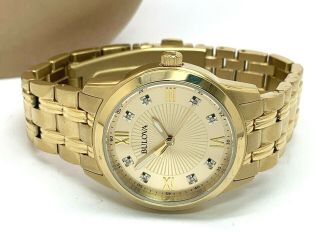 Bulova Quartz Diamond Accent Gold Tone Stainless Steel Ladies Watch 97P119 6 7
