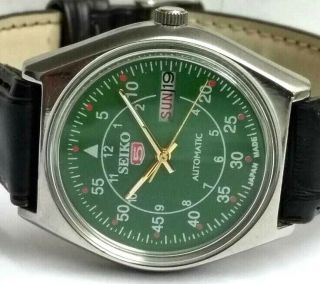 Seiko 5 Automatic Mens Steel Vintage Japan Made Green Dial Watch Run Order A