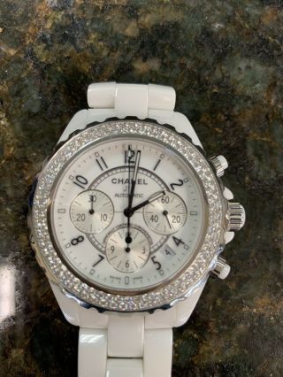 Unisex Chanel J12 White Ceramic Chronograph Automatic 41MM Diamond Watch H1008 4