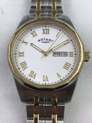 Rotary Mens Day/date Two - Tone Gold Stainless Steel White Dial Watch Gb02227 - 02