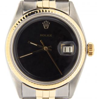 Rolex Datejust Mens 2tone 14k Gold & Stainless Steel Jubilee W/ Black Dial 1601