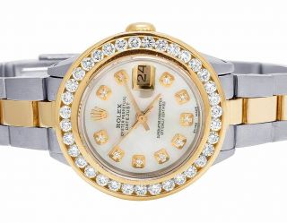 Ladies Rolex Datejust Two Tone 18k/ Steel 26mm Mop Dial Diamond Watch 3.  0 Ct